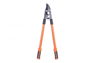 Tesoura de poda com cabos dourados e punhos laranja e preto