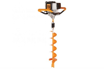 Máquina perfuradora de solo com motor e espiral laranja