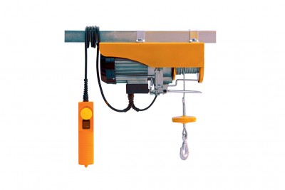 Guincho elétrico suspenso com cobertura amarela e controle remoto