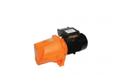 Bomba de água elétrica laranja e preta marca Villager isolada