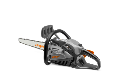 Motosserra a gasolina Villager cinza e preta com barra de corte metálica