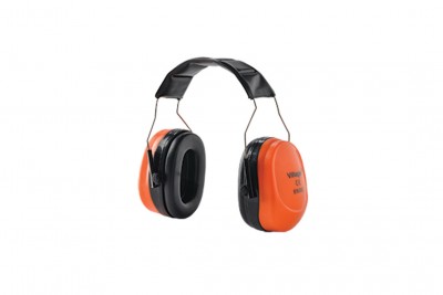 Ausculadores de proteção auditiva em preto e laranja