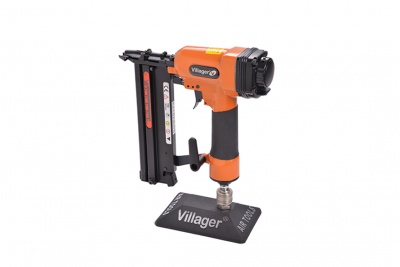 Pistola de pregos pneumática laranja e preta Villager com base preta