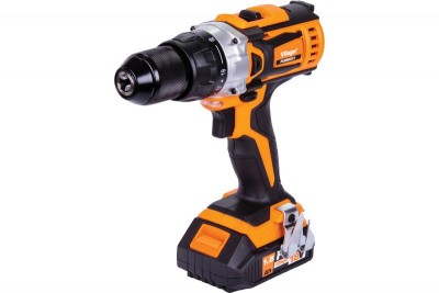 Broca/parafusadora sem fio laranja e preta com bateria recarregável