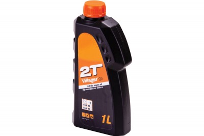 Frasco de óleo motor 2T Villager Oil preto com rótulo laranja e tampa laranja