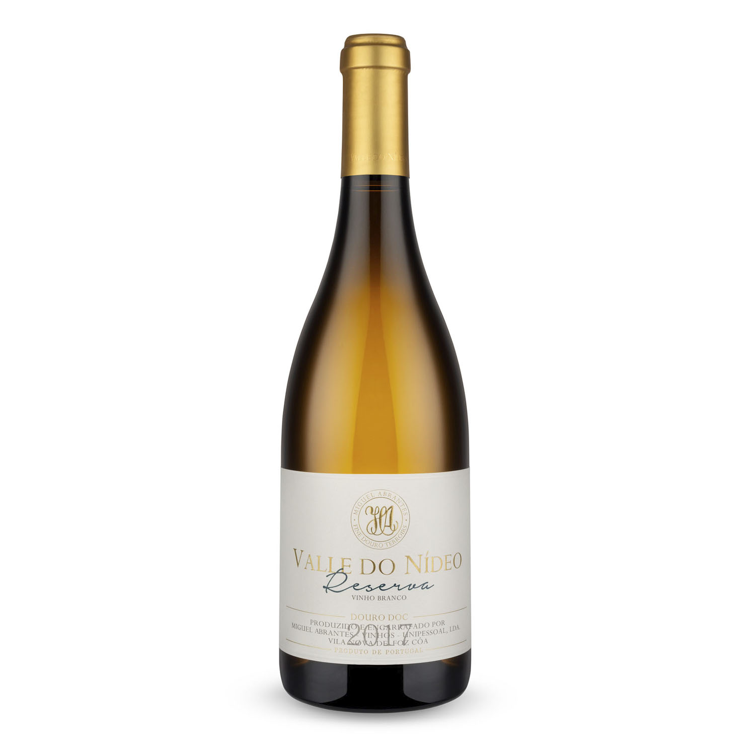 Valle do Nídeo Reserva 2017 Vinho Branco Douro DOC Garrafa de vinho branco Reserva Valle do Nídeo 2021 com rótulo branco e tampa dourada