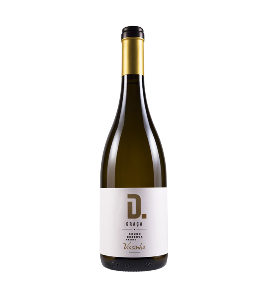 D. Graça Viosinho 2021 Vinho Branco Douro DOC Garrafa de vinho branco com rótulo branco e cápsula dourada