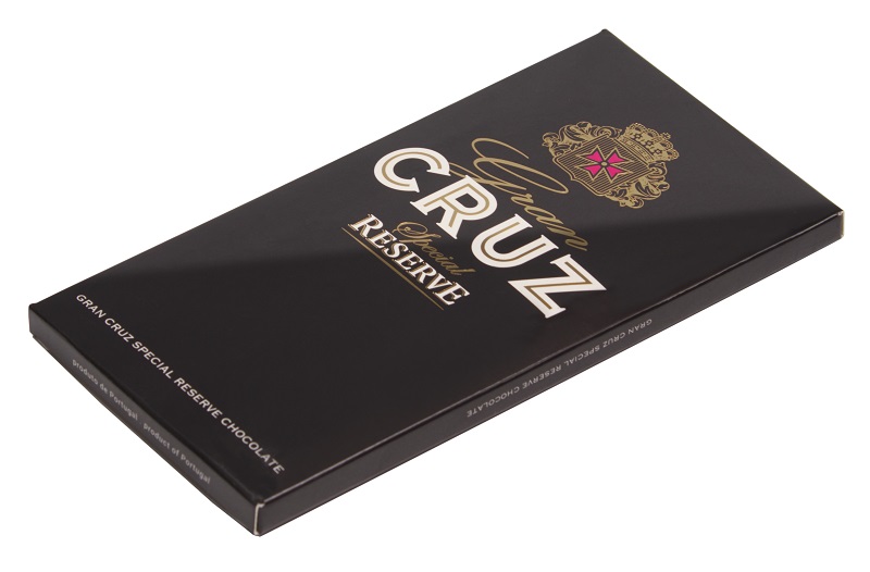 Maria Chocolate Tablete Chocolate Vinho Gran Cruz Special Reserve Chocolate Fabrico Artesanal barra de chocolate Cruz Reserve em embalagem preta com texto dourado e branco