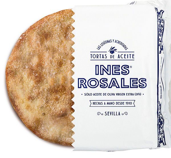 Ines Rosales Originais Bolachas Torta de azeite Ines Rosales parcialmente embalada, embalagem branca com texto azul
