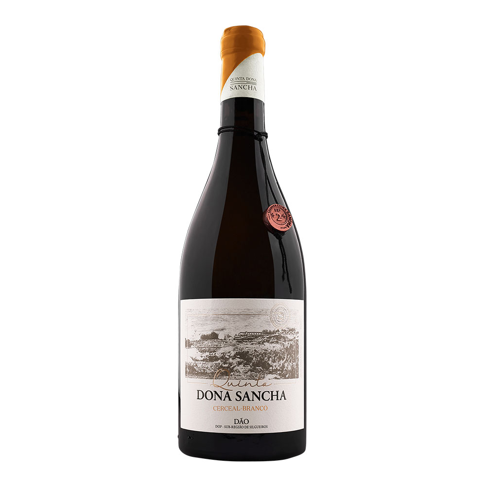 Dona Sancha Cerceal 2022 Vinho Branco Dão DOP Garrafa de vinho Quinta Dona Sancha com rótulo branco e cápsula laranja