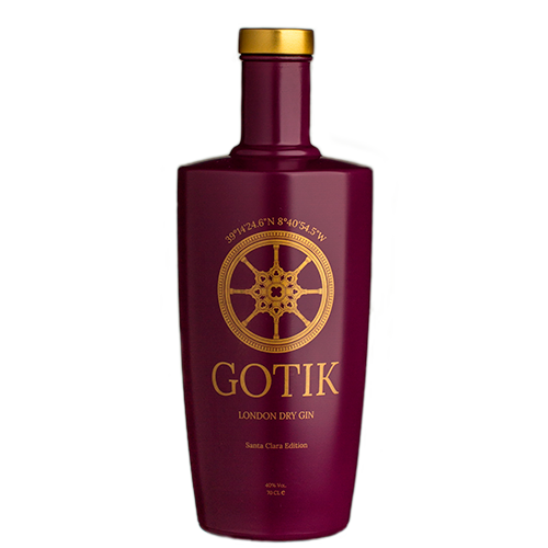 Gotik London Dry Gin Santa Clara Garrafa de gin London Dry GOTIK roxa com tampa dourada