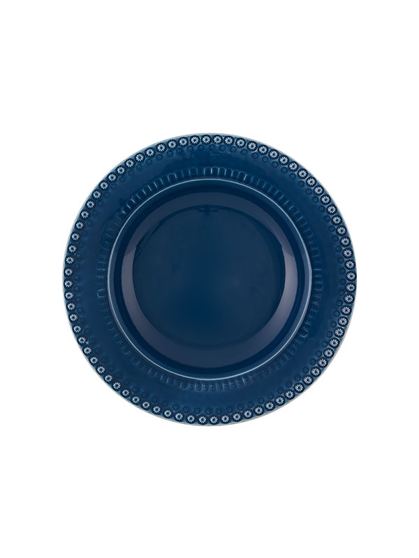 Bordallo Pinheiro Fantasia - Saladeira Pasta 35 Decoração Prato cerâmico azul escuro com borda decorada
