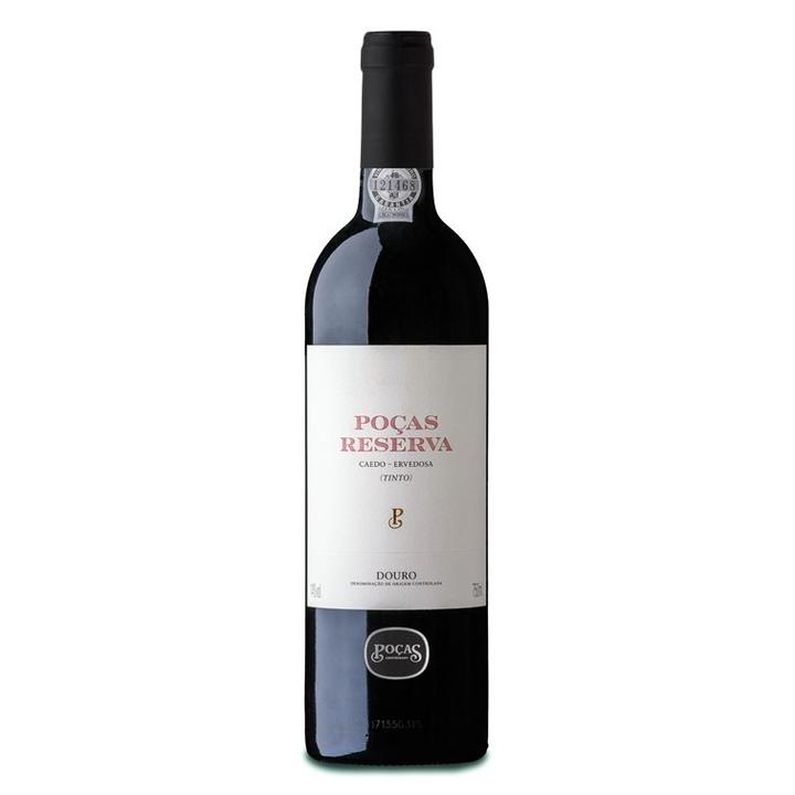 Poças Reserva 2017 Vinho Tinto Douro DOC Garrafa de vinho tinto Poças Reserva com rótulo branco e texto vermelho e preto