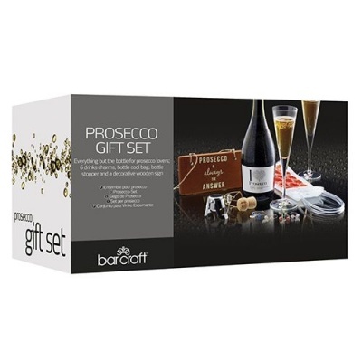Caixa de presente Prosecco Gift Set com acessórios e copos de champanhe