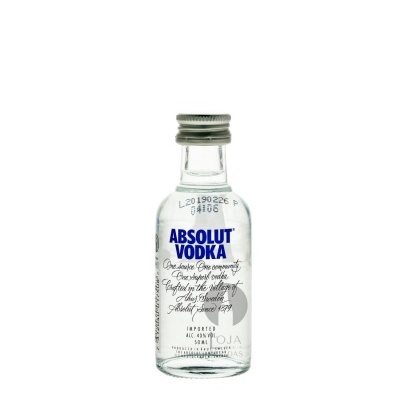 Mini garrafa de vodka Absolut transparente com tampa prateada