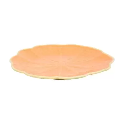 Prato decorativo em cerâmica cor laranja suave formato de folha