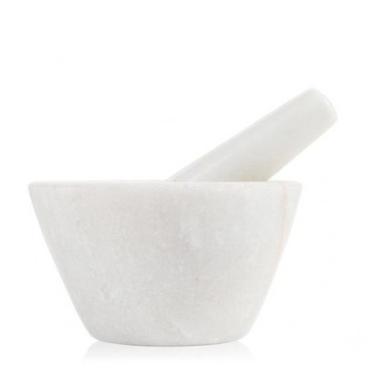 Morteiro e pistilo de mármore branco