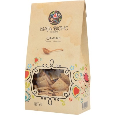 Embalagem de crackers Mata-Bicho Original com janela transparente e decoração colorida