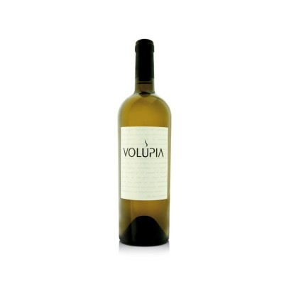 Garrafa de vinho branco com rótulo VOLUPIA