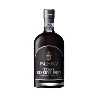 Garrafa de vinho do Porto Pacheca Tawny Reserve Port com rótulo preto