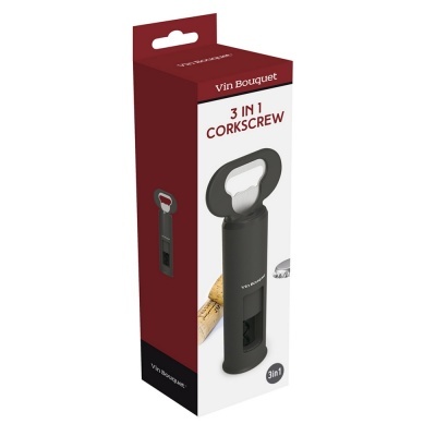 Caixa de abridor de garrafas 3 em 1 preto Vin Bouquet