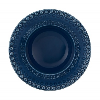prato azul escuro decorado com padrão flores e ovais