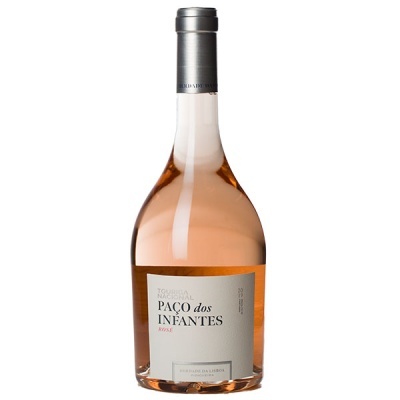 Garrafa de vinho rosé Paço dos Infantes com rótulo branco
