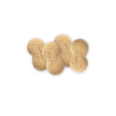 Quatro bolachas formato amendoim com textura rachada, fundo branco