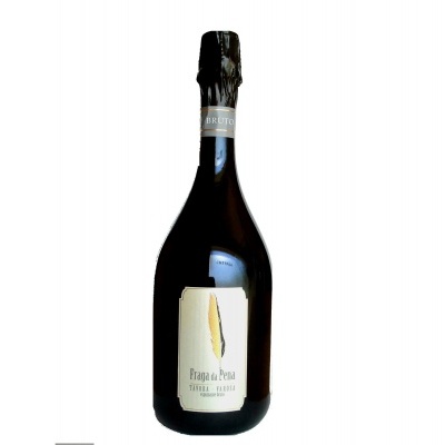 Garrafa de espumante com rótulo branco e selo preto