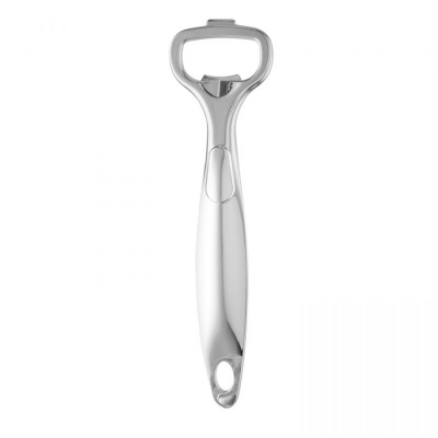 Abridor de garrafas metálico prateado com design ergonómico