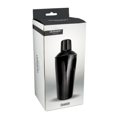Caixa de embalagem com imagem de shaker preto e textos VIN BOUQUET PREMIUM e SHAKER