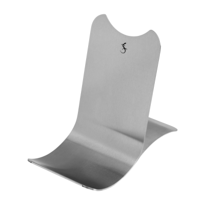 Suporte de metal curvado para telefone ou tablet com símbolo 'S'