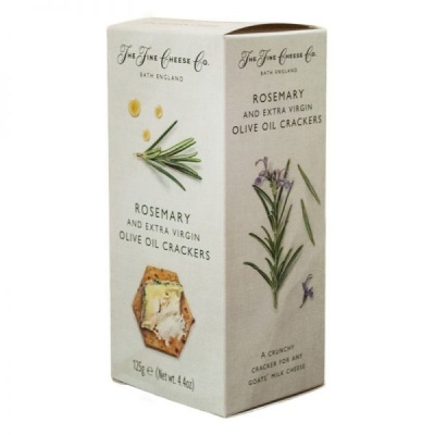Embalagem retangular de crackers de alecrim e azeite extra virgem.