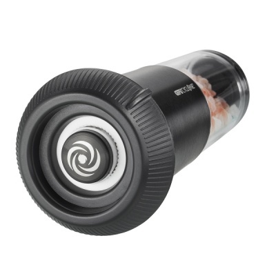 Moedor de pimenta preto com detalhes em plástico transparente