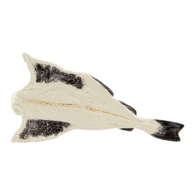 Boneca de tecido em forma de peixe preto e branco