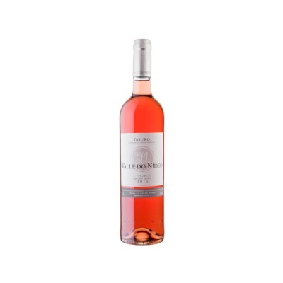 Garrafa de vinho rosé Valle do Neder 2015 com rótulo branco e rolha prateada