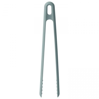 Pinça de cozinha cinzenta clara em silicone com ponta dentada e orifício para pendurar