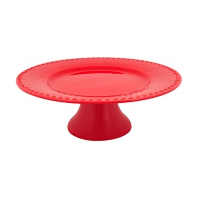 Prato alto vermelho em cerâmica com bordo decorativo em relevo