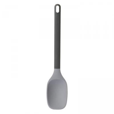 Colher de silicone cinza com cabo longo cinza escuro e furo para pendurar