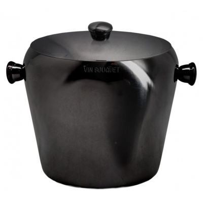 Balde de gelo metálico preto com tampa e pegas laterais