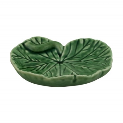 Prato verde em cerâmica formato folha com relevo
