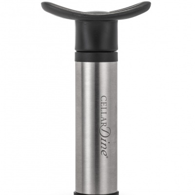 Bomba de vácuo para vinho de metal prateado com texto