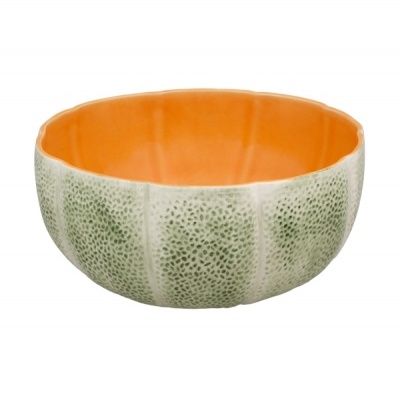 Taça cerâmica com exterior verde texturizado e interior laranja