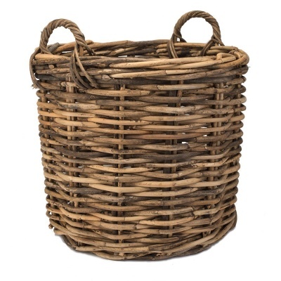 Cesto redondo em vime natural castanho com alças laterais