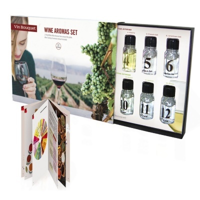 Conjunto Wine Aromas Set Vin Bouquet com frascos de aromas numerados e livreto colorido