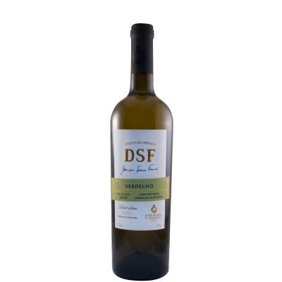 Garrafa de vinho branco DSF Verdelho com rótulos branco e verde