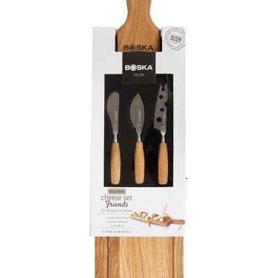 Conjunto de queijo BOSKA com tábua de madeira e três facas com cabo de madeira