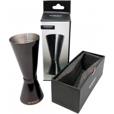Medidor de bebidas em inox preto com embalagem