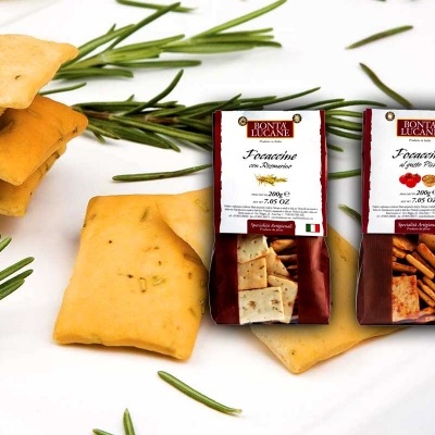Embalagens de biscoitos salgados MARRA MILANO e biscoitos com alecrim