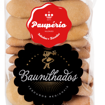 Pacote transparente de biscoitos Baumilhados da marca Paupério de Valongo